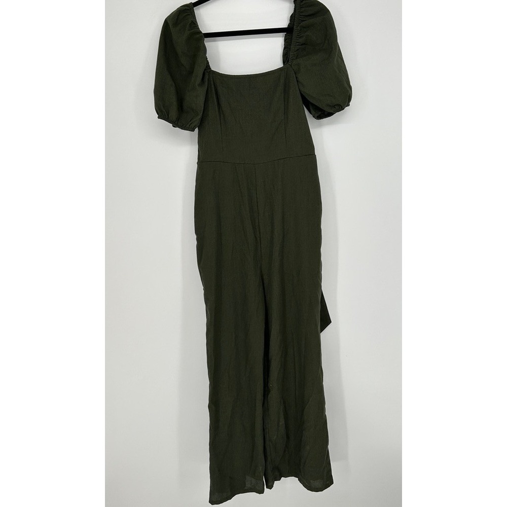 Audrey Parks Francescas Olive Green PuffSleeve Jumpsuit M Elevated Casual Earthy